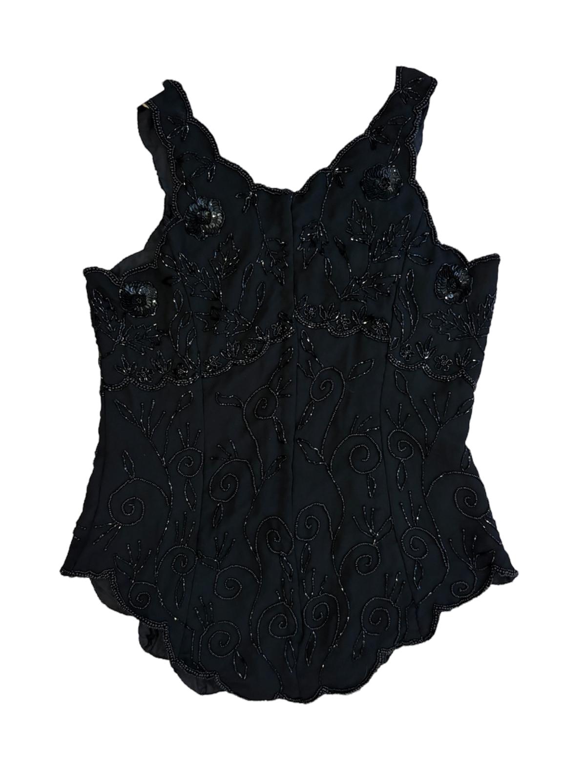 Siyah El İşleme Taşlı Vintage Bluz