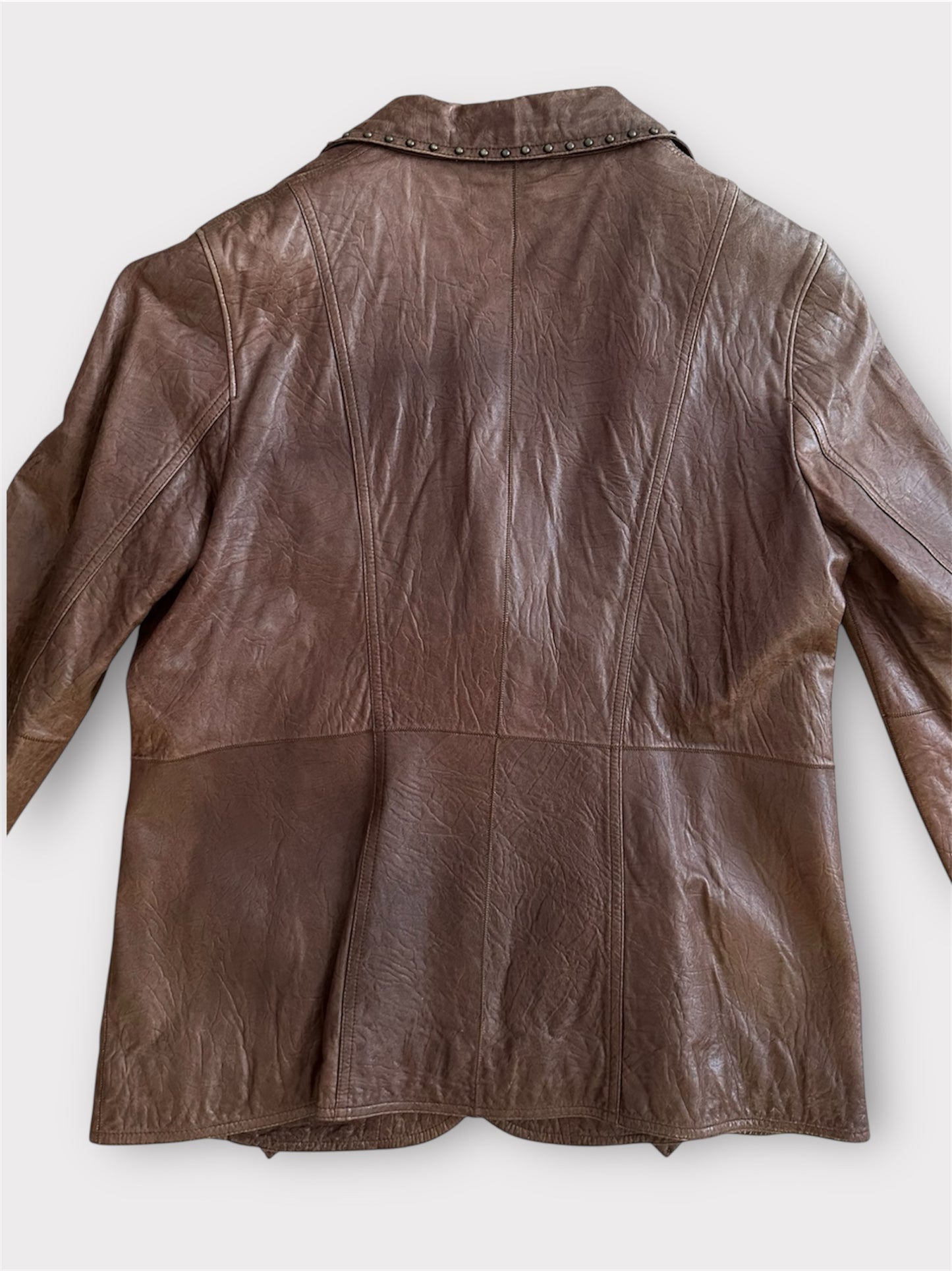 Vintage Oversize Zımba Detaylı Deri Ceket