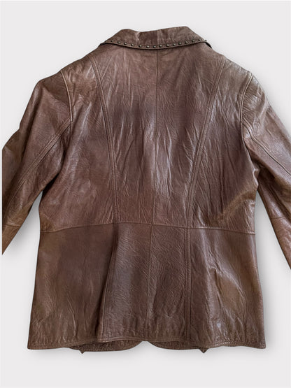 Vintage Oversize Zımba Detaylı Deri Ceket