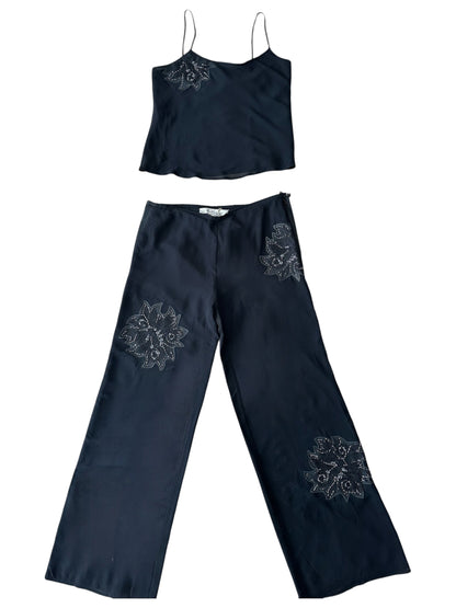 Blu Charme - %100 İpek Siyah Bluz - Pantolon Takım