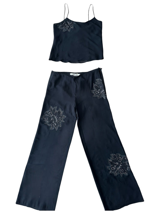 Blu Charme - %100 İpek Siyah Bluz - Pantolon Takım
