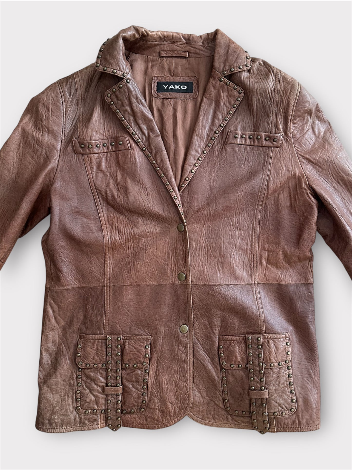 Vintage Oversize Zımba Detaylı Deri Ceket