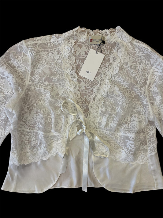 Pierre Cardin - Vintage Dantel Önden Bağlamalı Bluz