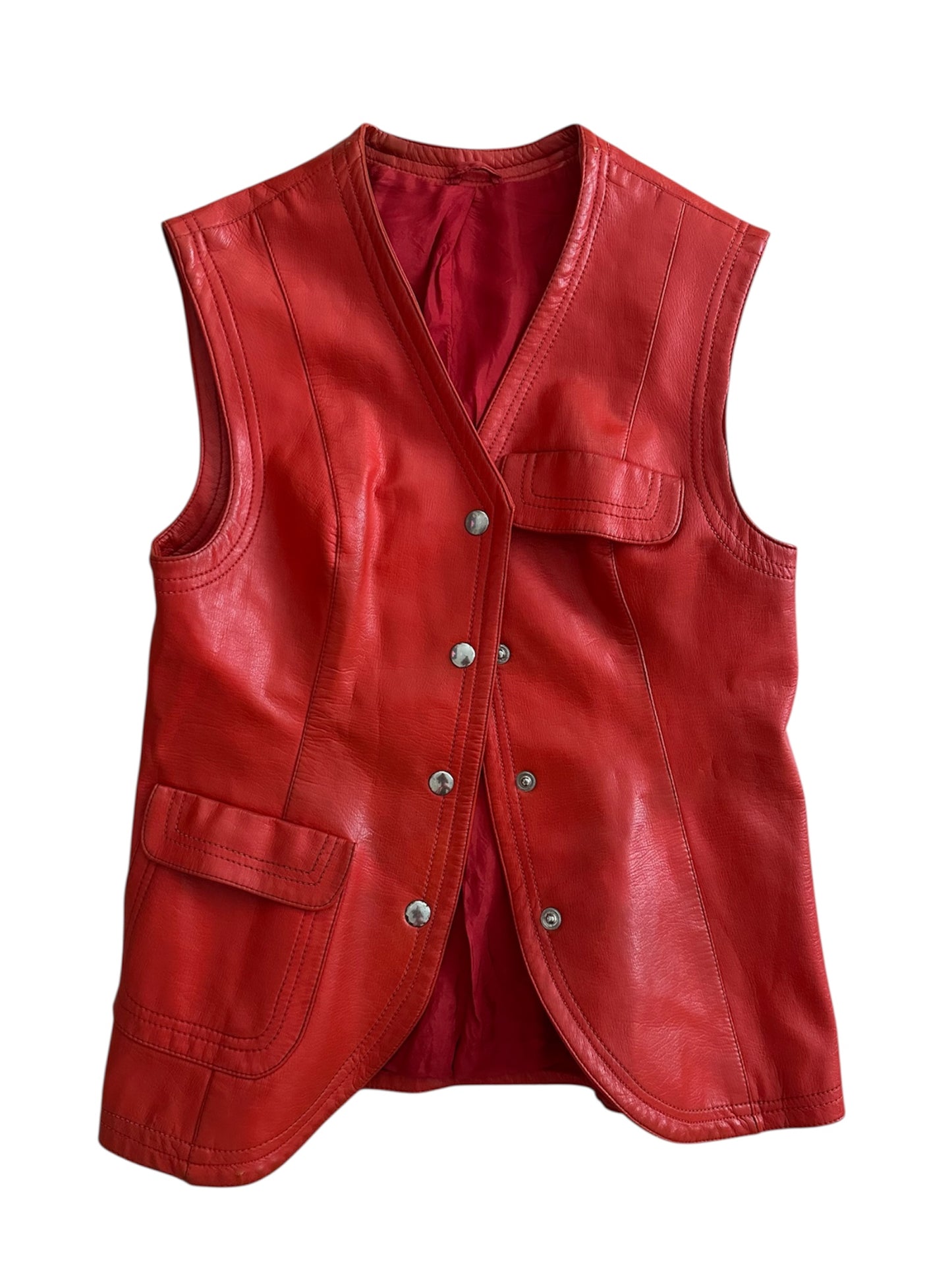 Kırmızı Vintage Deri Yelek