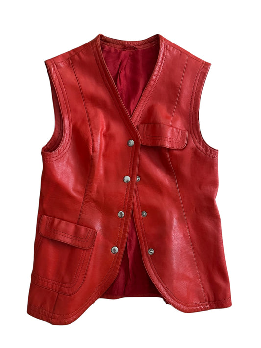 Kırmızı Vintage Deri Yelek