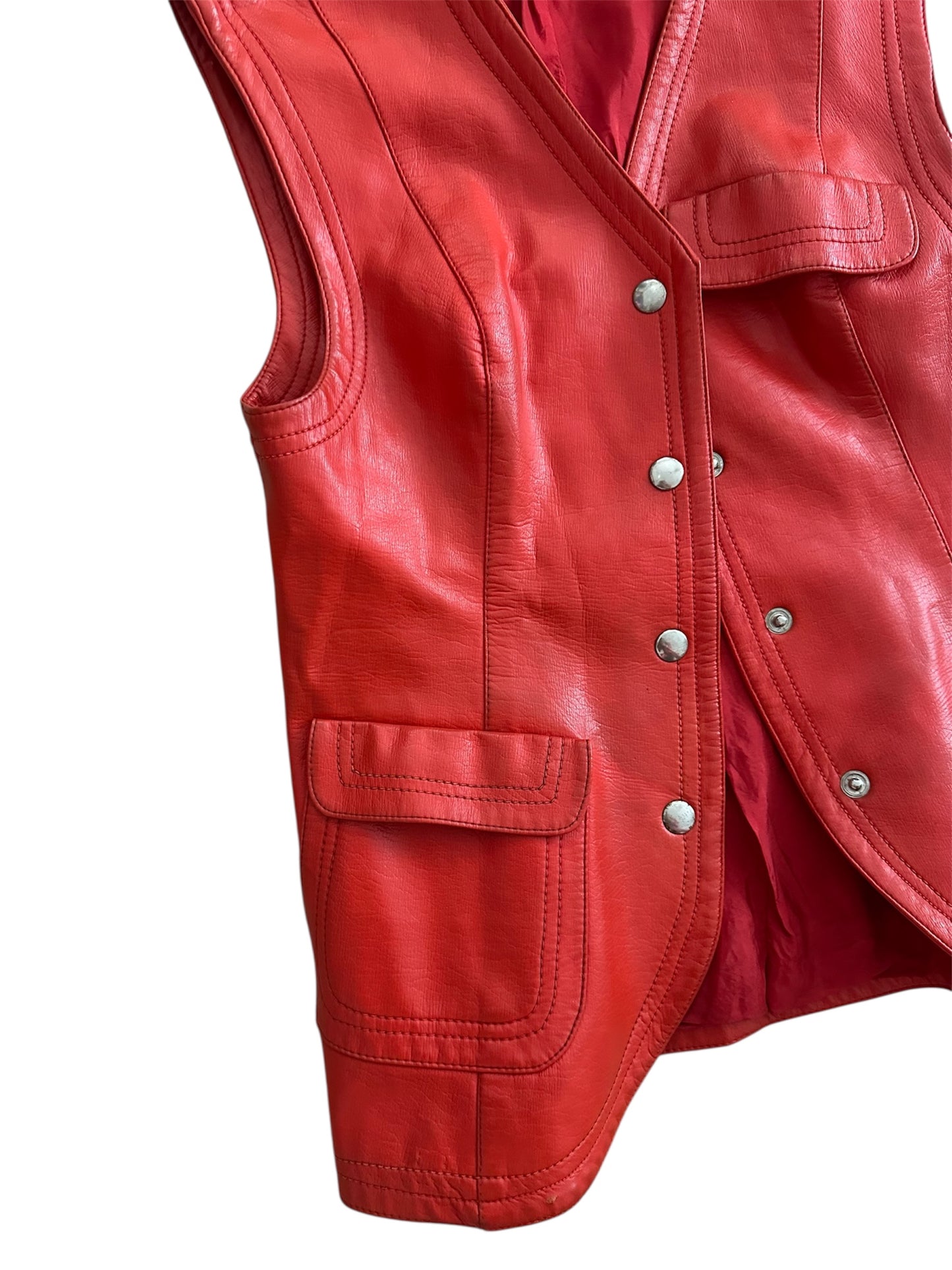 Kırmızı Vintage Deri Yelek