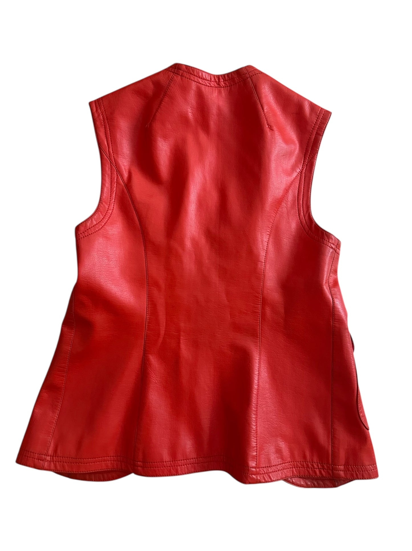 Kırmızı Vintage Deri Yelek