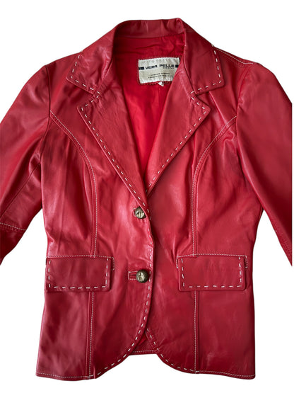 Vera Pelle - Kırmızı Nakış Detaylı Deri Blazer