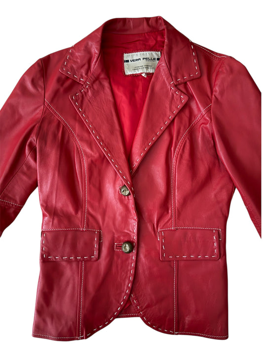 Vera Pelle - Kırmızı Nakış Detaylı Deri Blazer