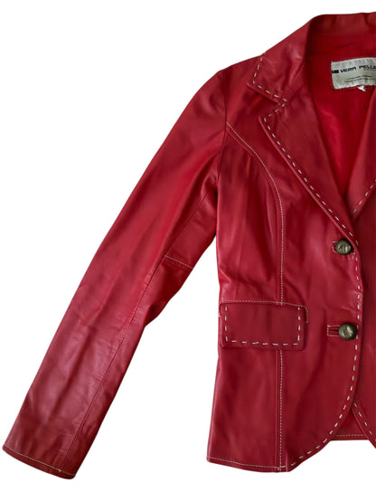 Vera Pelle - Kırmızı Nakış Detaylı Deri Blazer