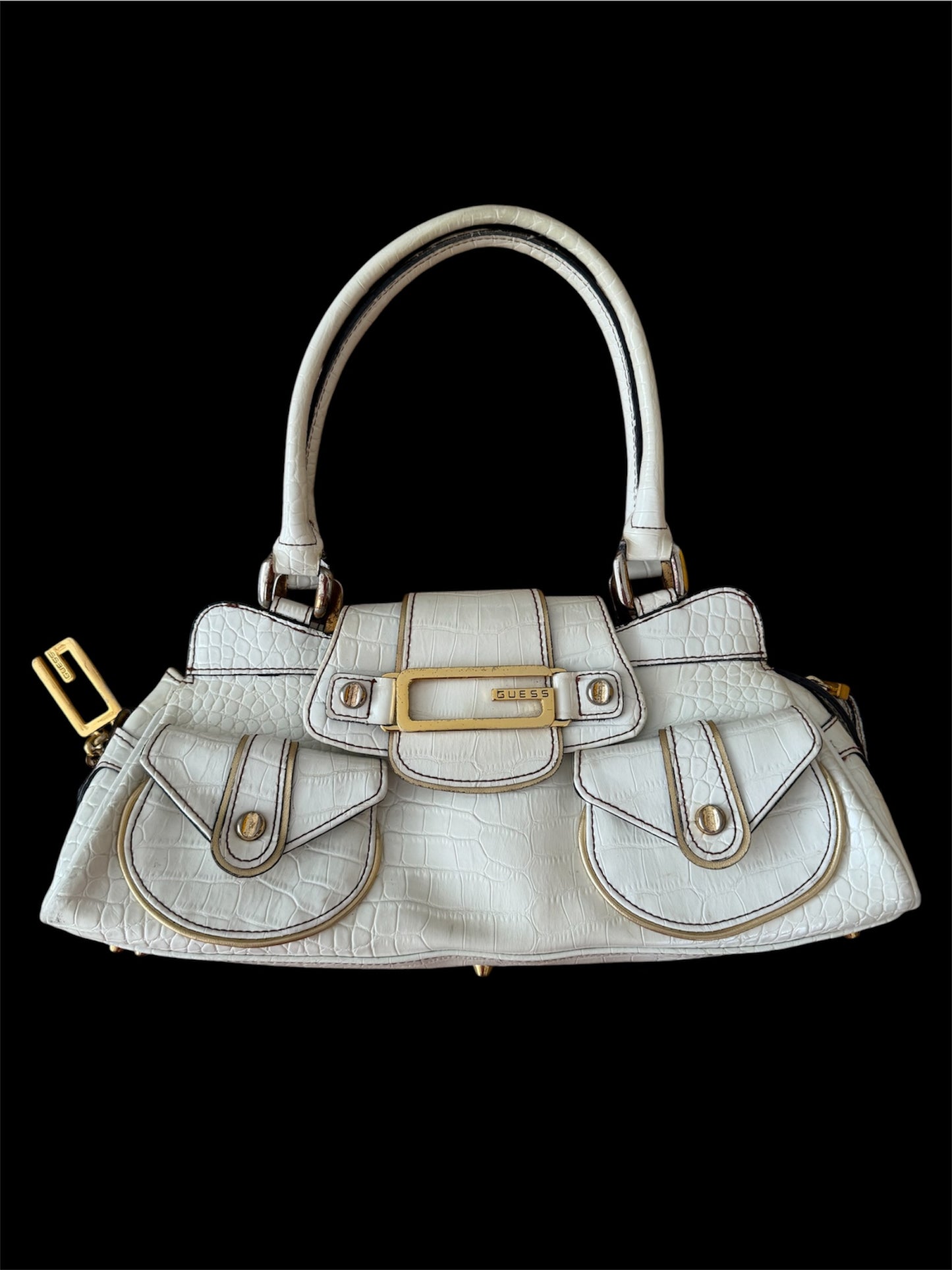 Guess - Beyaz Deri Vintage Çanta