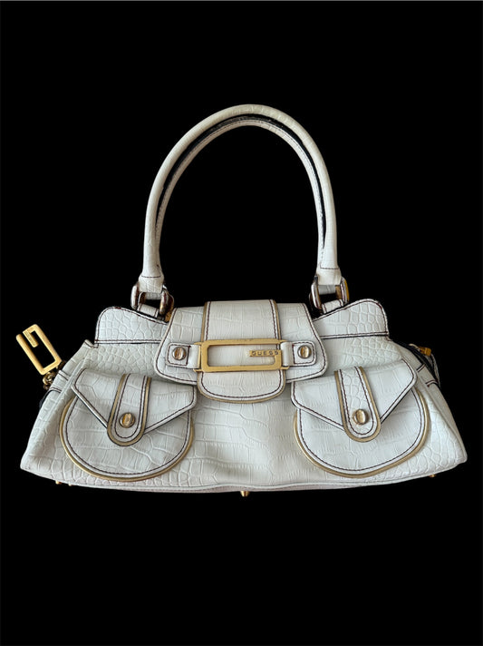 Guess - Beyaz Deri Vintage Çanta