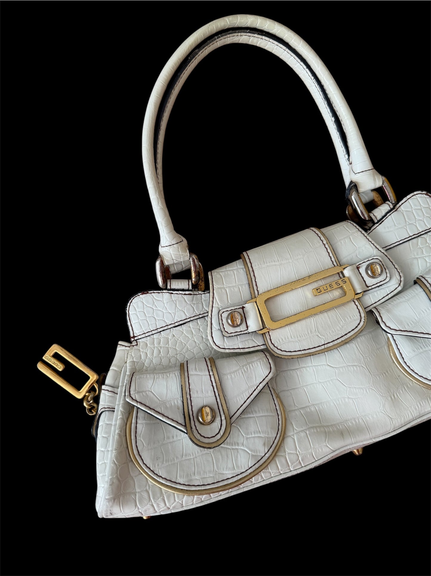 Guess - Beyaz Deri Vintage Çanta
