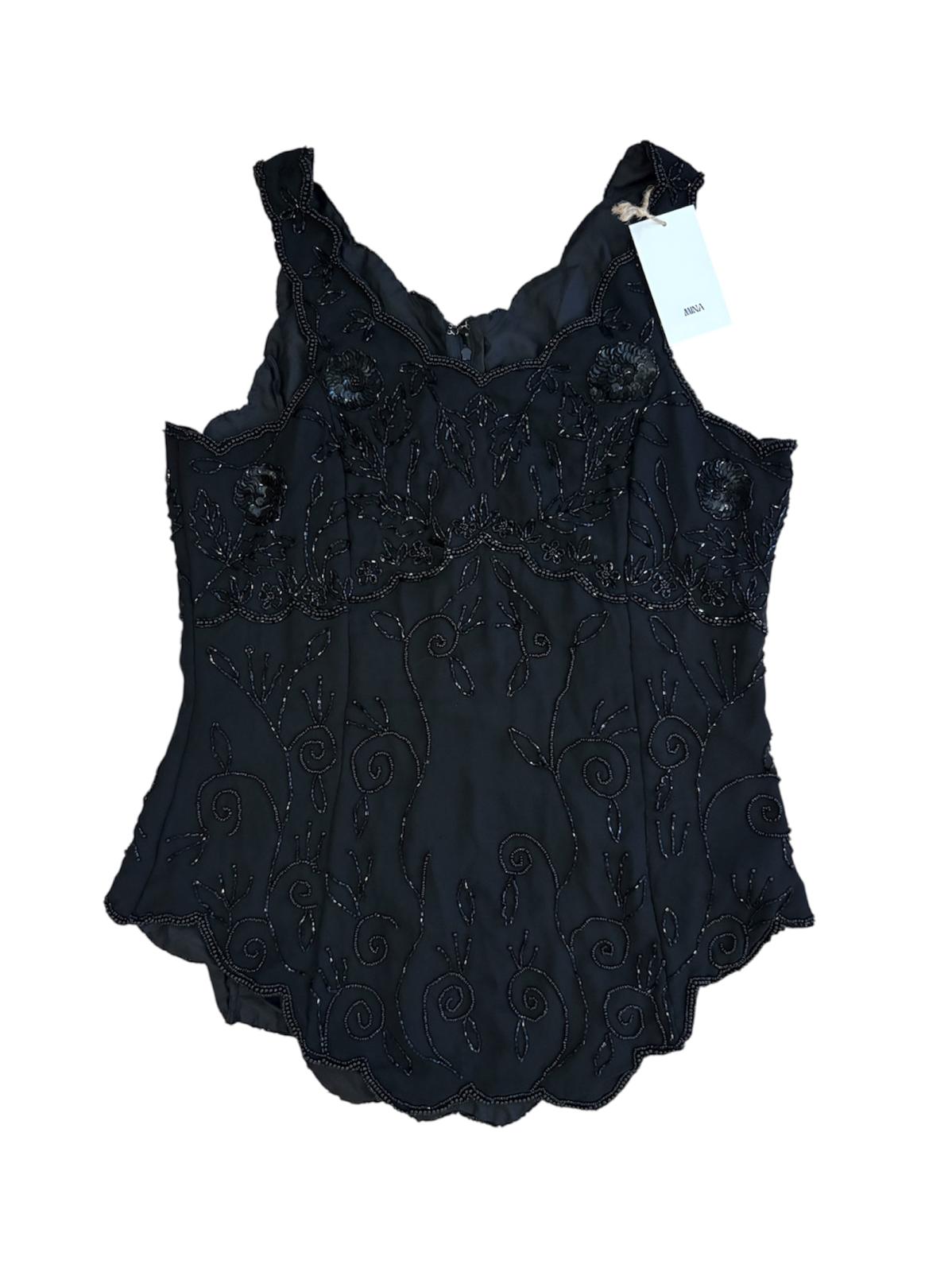 Siyah El İşleme Taşlı Vintage Bluz
