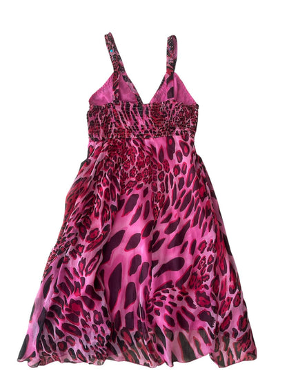 Pembe Leoparlı Taşlı Elbise
